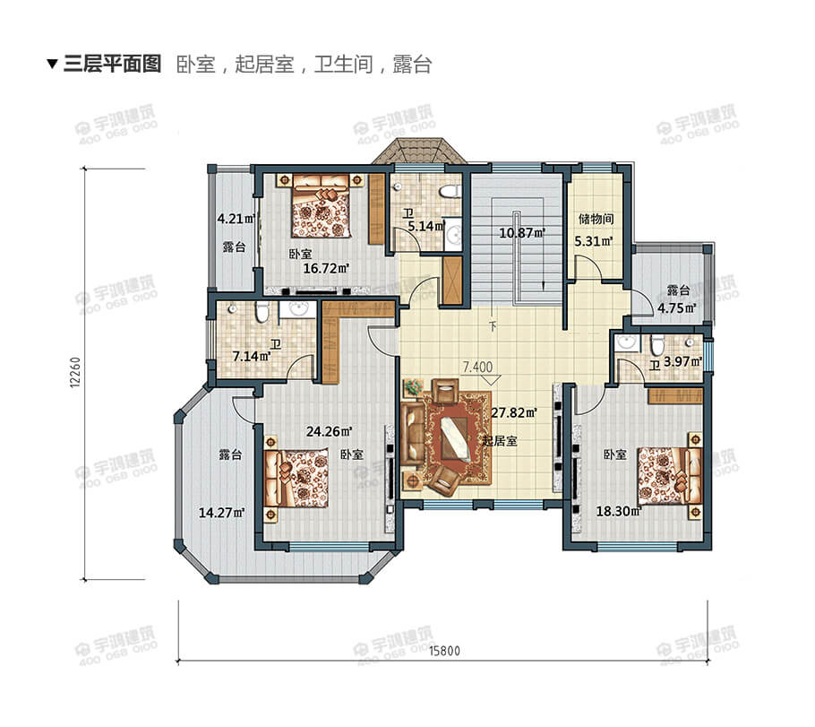 18x12米復(fù)式三層自建房設(shè)計圖紙