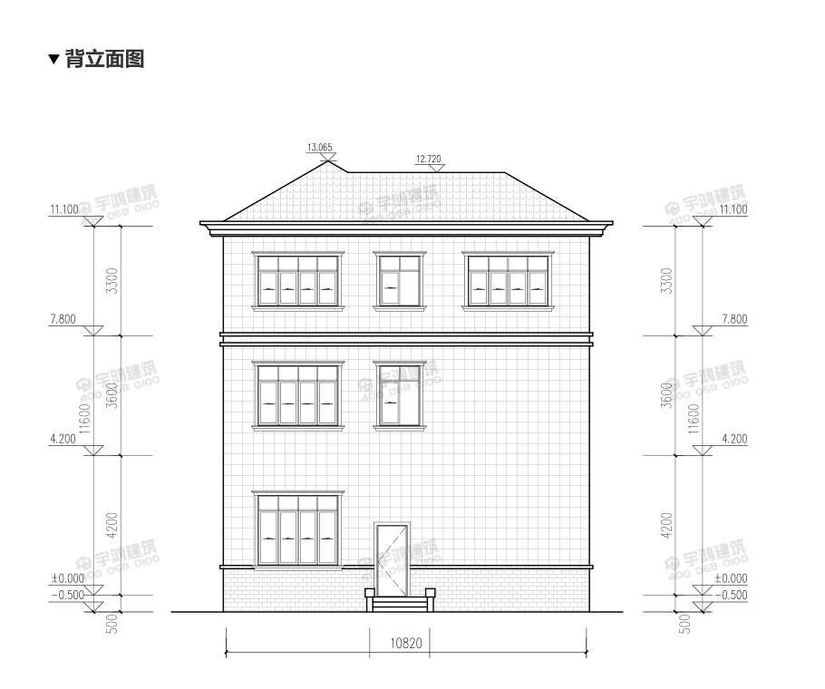 高端大氣三層農村別墅設計圖，帶挑空客廳，框架結構