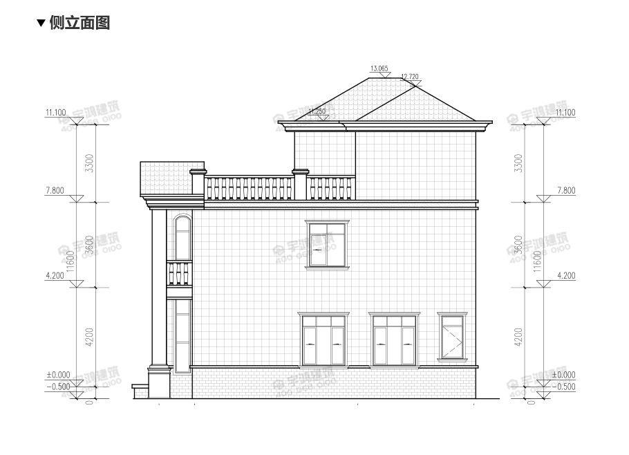 高端大氣三層農村別墅設計圖，帶挑空客廳，框架結構